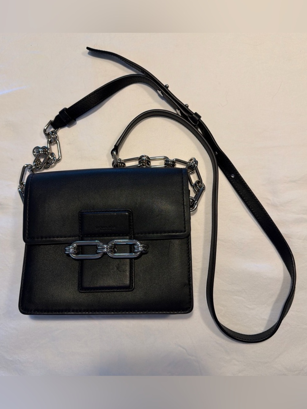 Michael Kors Black Leather Chain-Accent Crossbody